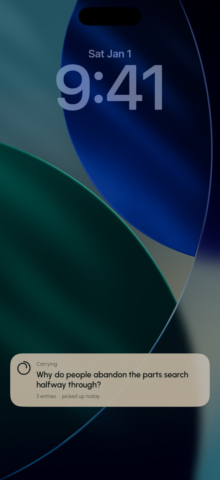 A carried loop on the iPhone Lock Screen as a paper card
